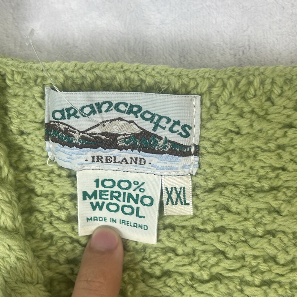 Aran Crafts Women's Sweater Green Size XXL Merino Wool V-Neck Made in Ireland - Picture 2 of 6